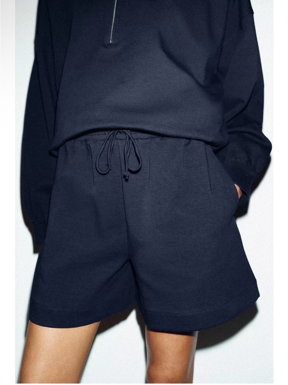 Zara Navy Drawstring Athletic Shorts
